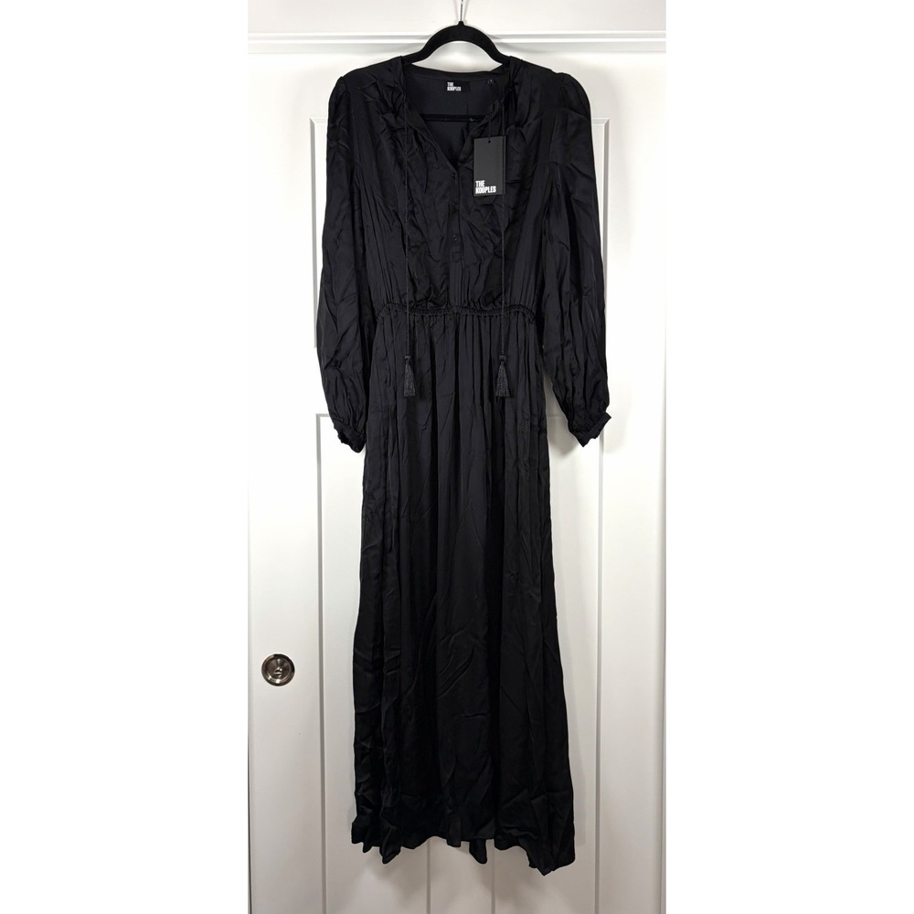 The Kooples Black Long Sleeve Tassel Maxi Dress Size 1 Women's S New MSRP $315